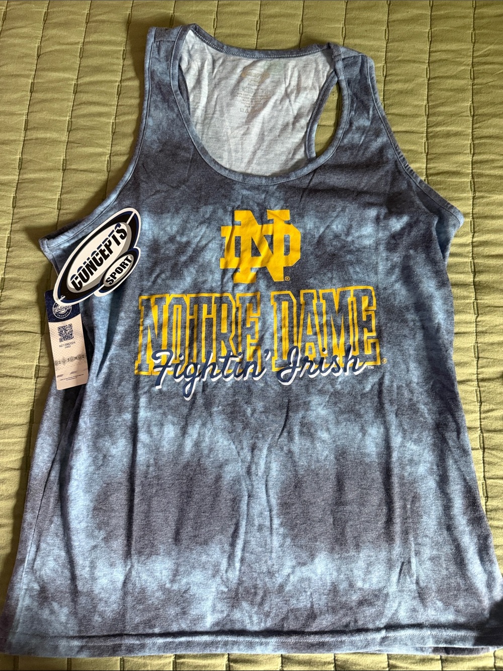Notre Dame Tie-Dye Tank Top in Blue with Gold Logo